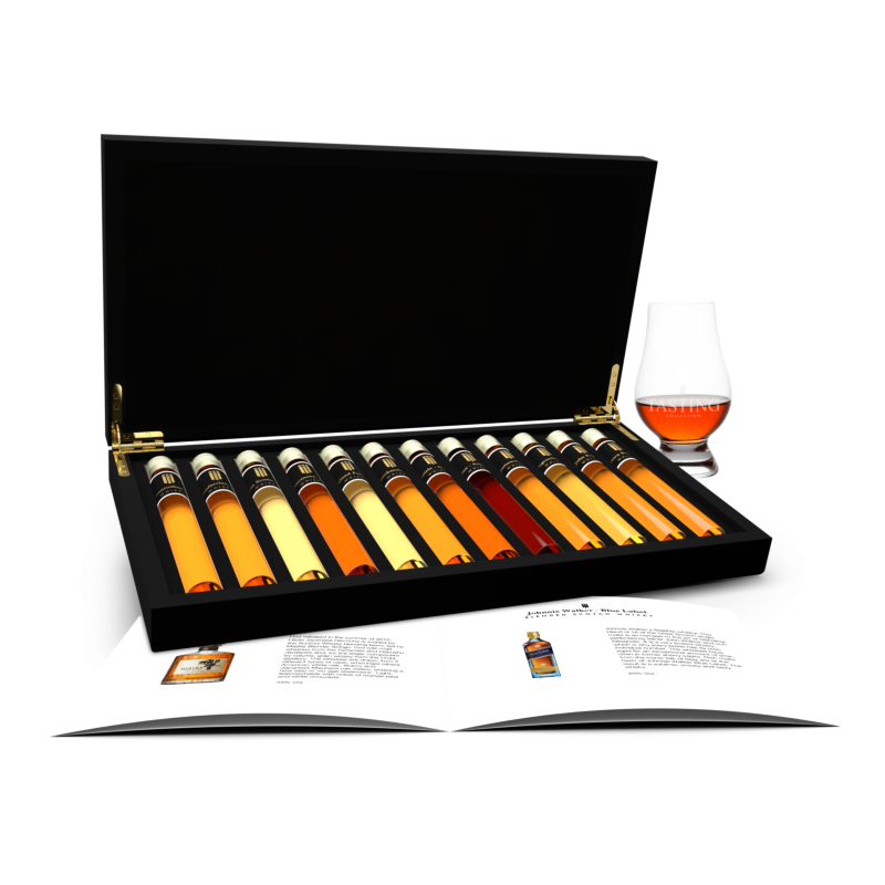 Wereld Whisky Degustatie 12 tubes proeverij set in houten cadeau kist